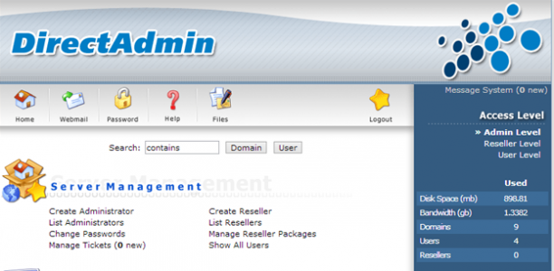 DirectAdmin Web Interface Admin Level